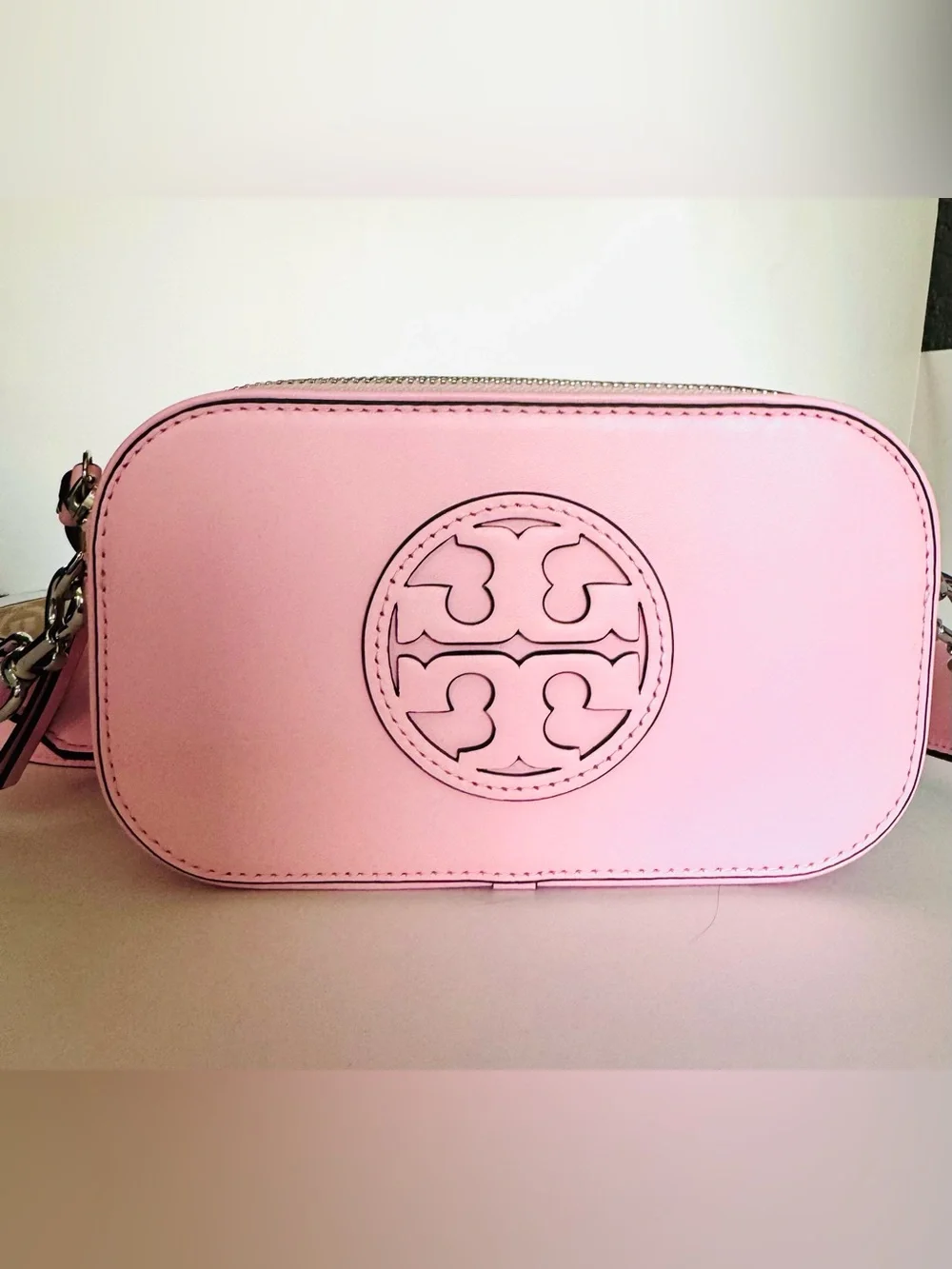 Tory Burch Miller Mini Camera Crossbody Bag SMOOTH Leather Candy Pink Plie NWOT